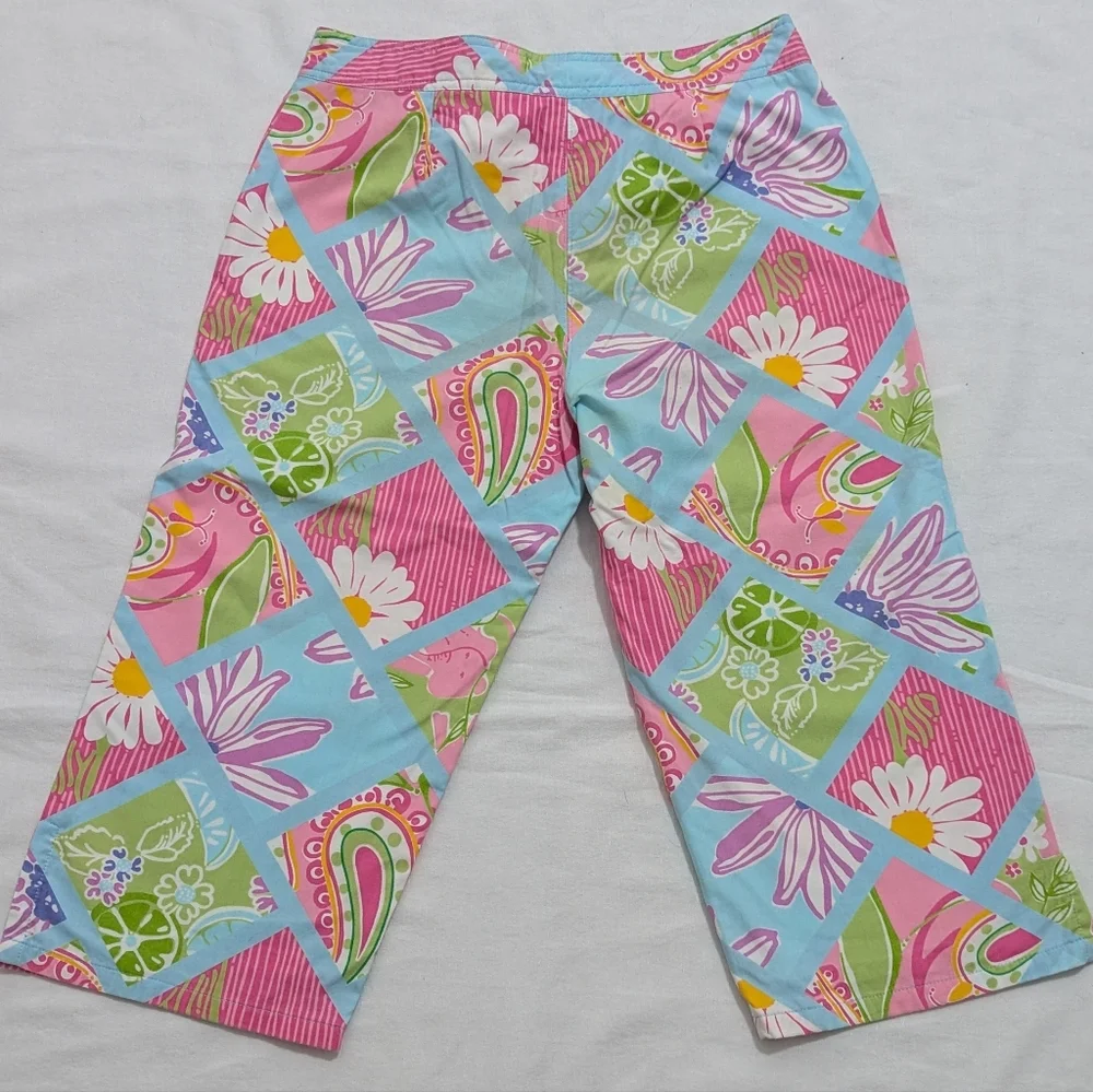 Lilly Pulitzer Floral and Citrus Fruit Patchwork Print Beach Pants